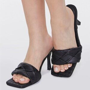 FOREVER 21 Braided Square Toe Faux Leather Mules Sandals Heels in Black